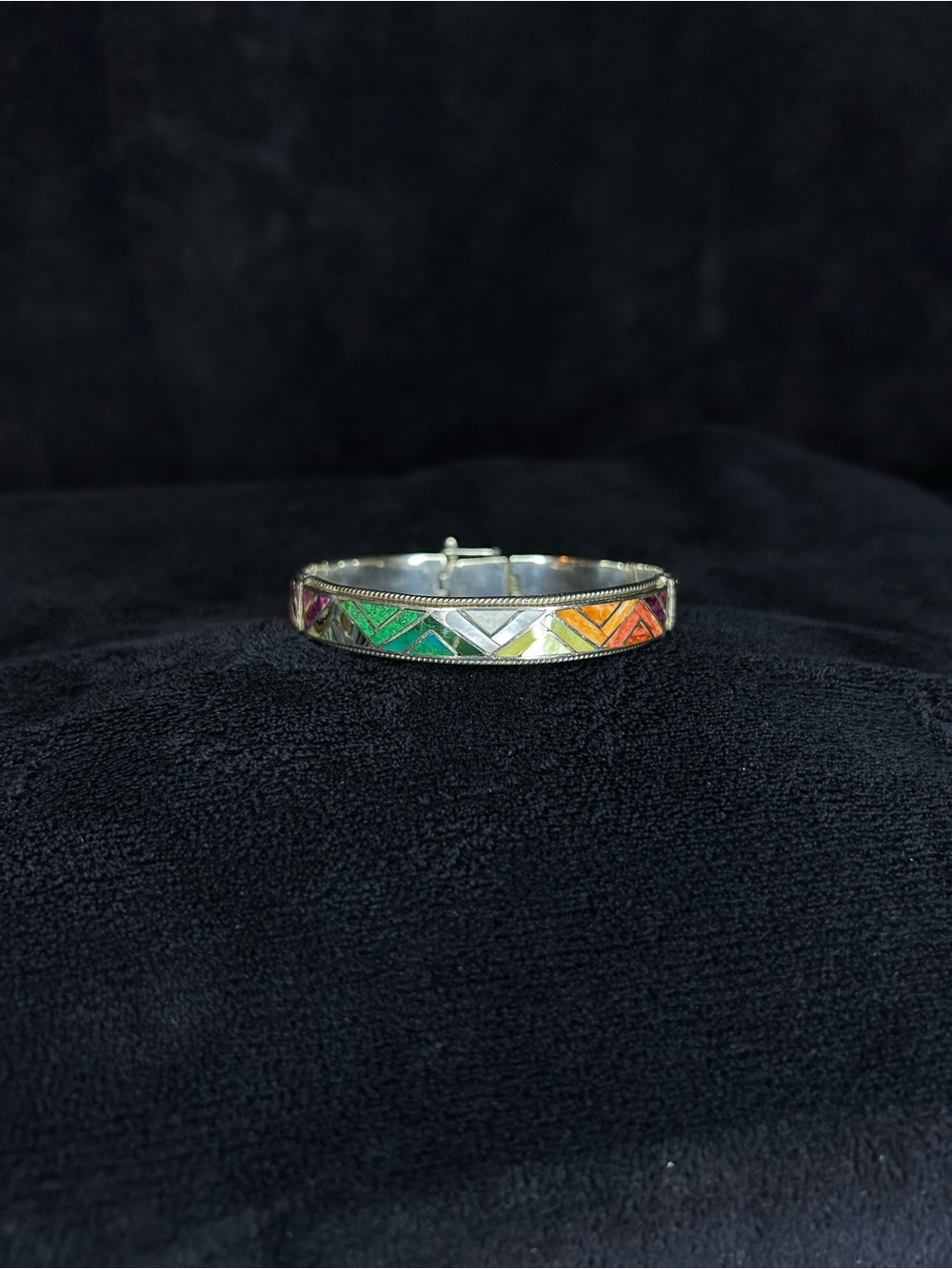 Sterling Silver Multi-Color Inlay Bangle Bracelet - Picture 3 of 8